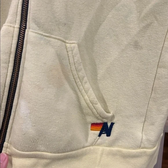 Aviator Nation yellow full zip classic rainbow  logo hoodie unisex flawed Small - Picture 6 of 11